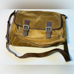 Vintage Levenger Suede Messenger Bag with Leather Trim & Buckles
